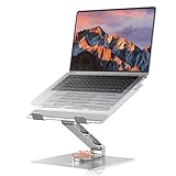 TECKNET Laptop Stand for Desk, Foldable Laptop Riser with 360° Swivel Base, Adjustable Height & Angle, Ventilated Portable Laptop Holder for 10-17" Laptops, MacBooks & Tablets - Silver