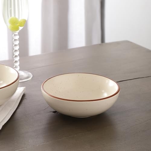 Image of miah decor Ceramic Serving Bowl | Speckled Ivory Rustic Stoneware Style Bowl for Rice, Curry, Gravy & Salad | Deep Multipurpose Serving Dish for Parties & Family Meals (Style 13)