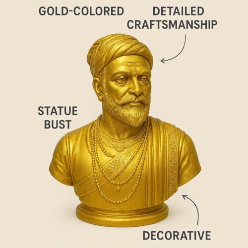 Image of Resin Chhatrapati Shivaji Maharaj Statue Perfect for Home Decor /Office Decorative /Shivaji Maharaj Figurine for Table Top Decoration /Antique Gift Ideas /Car Dashboard Decor-Pack of 1(Golden)