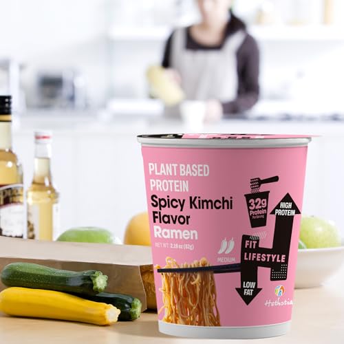 Image of Hethstia Protein Ramen, Spicy Kimchi Flavor, 6-Pack Instant Healthy Noodle Soup Cups, 32g Plant Protein, Vegan Pre-Packaged Ramen Meal, Low Fat, Non-GMO, Non-Fried, Air-Dried, Healthy Noodle Broth