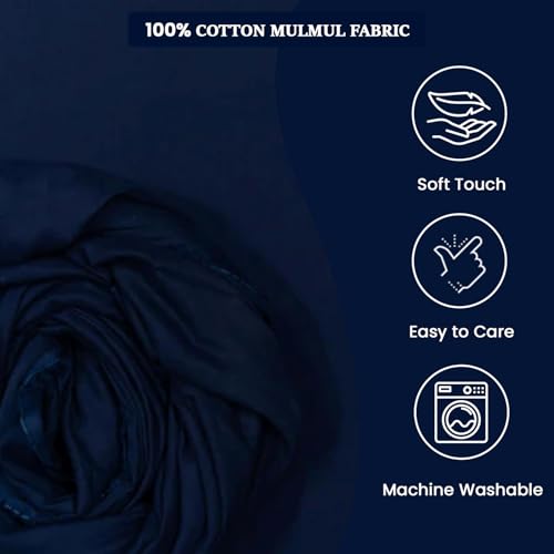 Image of 100% Pure Cotton Mulmul Fabric Material | Reusable Ultra Fine Mulmul Fabric | Lightweight Soft Smooth Piece Linning, Stole, Dupatta, Cushion Pillow Cover (Medieval Blue, 2.5 Meters)