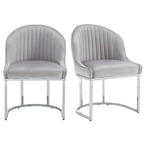 SetteeBit Vlevet Dining Chairs Set of 2, 18.5” Upholstered Kitchen Side Chairs with Silver Metal Legs, Comfortable Accent Chairs for Dining Room, Living Room, Office,(Grey+Silver Legs, Set of 2)
