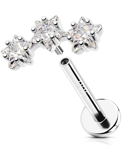 OUFER - OUFER 16G Étoile Argent 925 Helix Piercing Filetage Interne Anneau Tragus Conch Transparente CZ Flat Cartilage pour Femme 10 mm Lip Stud