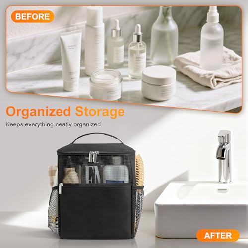 Mesh-Shower-Caddy-Hanging-PortableBathroom-Caddy-Organizer-Black-for-College-Dorm-Essentials-Shower-Tote-Bag-with-Built-in-Hook-for-Beach-Swimming-Gym-camping