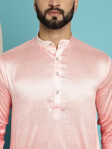 Image of SOJANYA (Since 1958, Men's Jacquard Silk Multi Shade Sequinned & White Pyjama Set