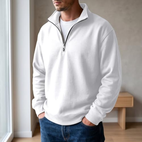 Fleece Sweatshirt Men Fleece Lined Quarter Zip 1/4 Zip Pullover Sweat Shirt - image 2