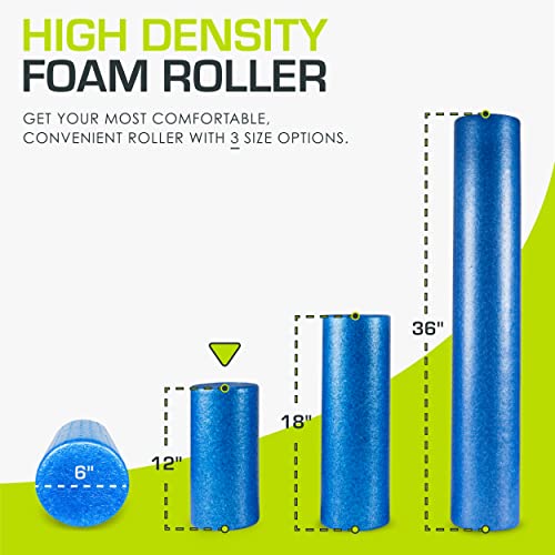 ProsourceFit High Density Foam Rollers 12 - inches long, Firm Full Body Athletic Massager for Back Stretching, Pilates, Post Workout Trigger Point Release, Blue
