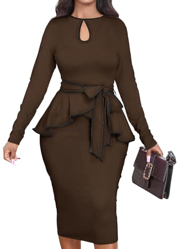 Image of MOJICK Vintage Dress for Women Ruffle Bodycon Keyhole