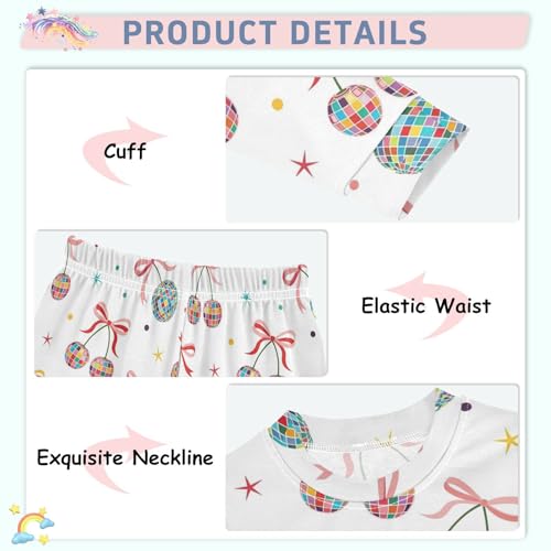 Pajama Sets Long Sleeve Disco Ball Cherry Pattern Soft Comfy Sleepwear 2 Piece PJS 3-8T4