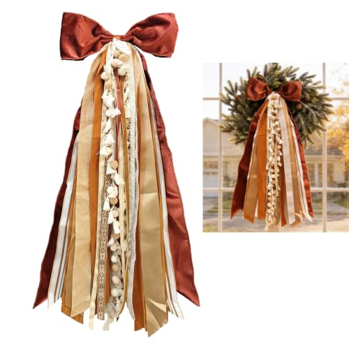 OXWIND Wreath Ribbon Sash, Rust Velvet Bow for...