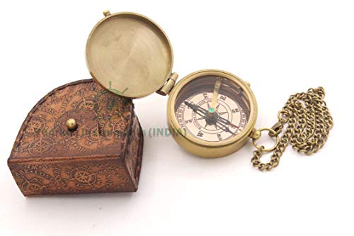 RII Pocket Brass Compass, Nautical Navy Compass for Camping, Travelling, Hiking, Boating, Gifting Compass for Wedding, Birthday, Anniversary, Valentine’s Day for Loved Ones with Imprinted Leather Case - Image 2