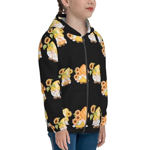 Sunflower Gnomes,Cute Gnome Kids Pullover Hoodies Boys Zip Up Sweatshirts Girls Athletic Clothes with Pocket4