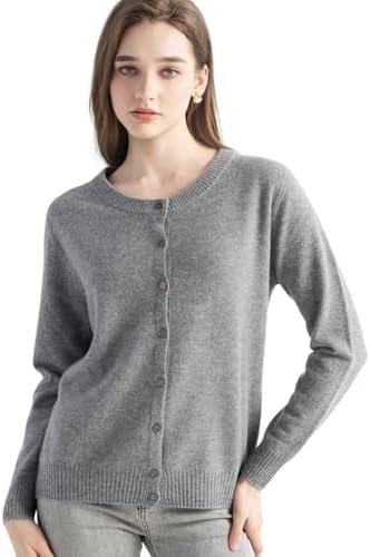 Chanyarn Women's 100% Pure Cashmere Cardigan Crew Neck Long Sleev...