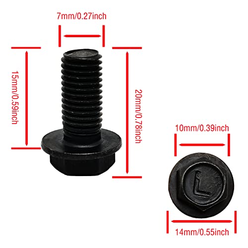 Image of Black Carbon Steel Hex Flange Bolts Left Hand Thread,Bottom Bracket Flanged Axle Bolt,Crank Bolts,M7 Thread,Length 15mm (20 Pcs)