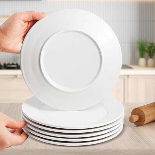 6 Pack Dessert Salad Plates, 8 Inch/20.3cm White Porcelain Dinner Plates, Round White Plate for Dinner Appetizer, Ceramic Dessert Plate Set, Microwave Oven Dishwasher Safe - Image 6