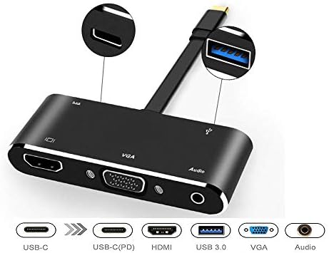 USB-C Type C USB C to HDMI VGA USB 3.0 Audio USB-C PD Charging Port Adapter Converter 5 in 1 hub Compatible with MacBook Pro Chromebook Pixel and Other Mainstream Type c Device