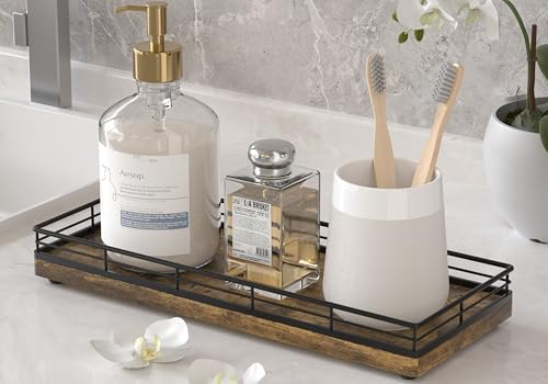 Rustic Bathroom Toilet Tank Tray, 11.2' Wood Toilet Paper Storage Basket Back of Toilet Basket Organizer, Vanity Tray for Perfume Makeup Candle Kitchen Counter Coffee Table Decor