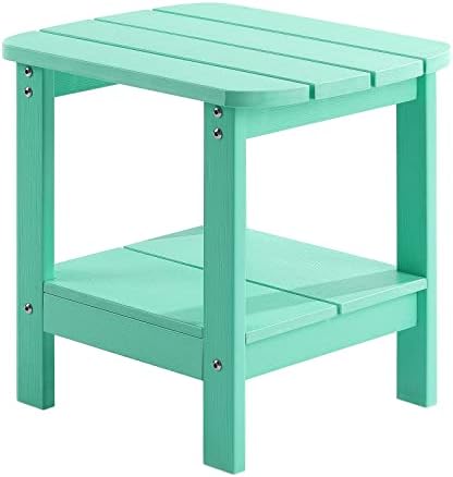 Luxspire Outdoor Side Table, Weather Resistant Adirondack Side Table, Double-Layer Small Patio Porch Balcony End Table, Rectangular Poly Plastic Tea Coffee Table for Deck Garden Furniture, Turquoise
