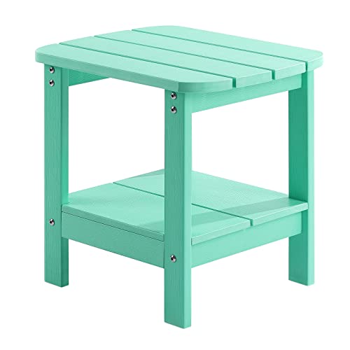 Luxspire Outdoor Side Table, Weather Resistant Adirondack Side Table, Double-Layer Small Patio Porch Balcony End Table, Rectangular Poly Plastic Tea Coffee Table For Deck Garden Furniture, Turquoise #TOP24