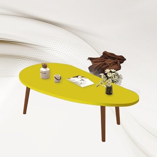 IMYOGI Exquisita Mesa de Centro Ovalada Baja de Estilo Moderno de Mediados de Siglo, Amarilla, con Forma de Nube, Ideal para el salón. Medidas: 100 x 50 x 40 cm. Elegante Mueble Auxiliar de Madera.