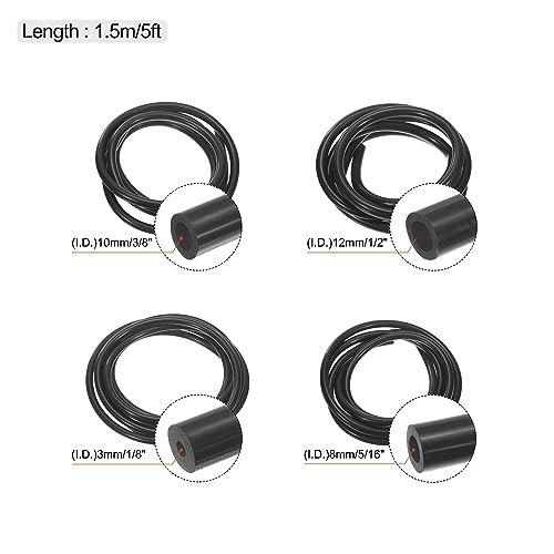 uxcell Vacuum Silicone Tubing Hose 3mm 8mm 10mm 12mm ID 3mm Wall Thick 1.5m Black High Temperature for Engine - Image 2