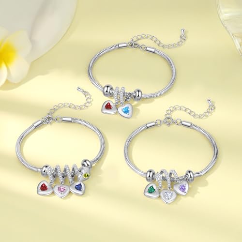 Image of Mom Bracelet Mothers Day Gifts Personalized 2 Birthstone Bracelets for Women Custom 2 Names Bracelets for Her Mothers Bracelet Jewelry for Wife