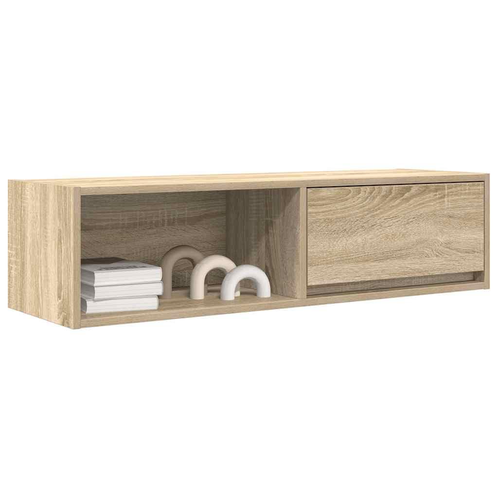 Armario de TV 2 unidades de roble Sonoma 100 x 31 x 25,5 cm de material de madera con cajones y espacio de almacenamiento, moderno mueble para TV colgante para salón, armario estable para TV