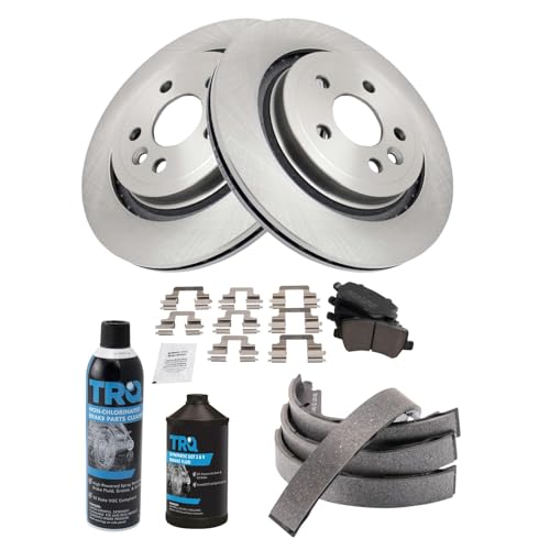 Image of TRQ Rear Brake Pad & Rotor Kit, with Chemical Kit Parking Brake Shoe Set Ceramic Compatible with 2007-2008 Volvo S80