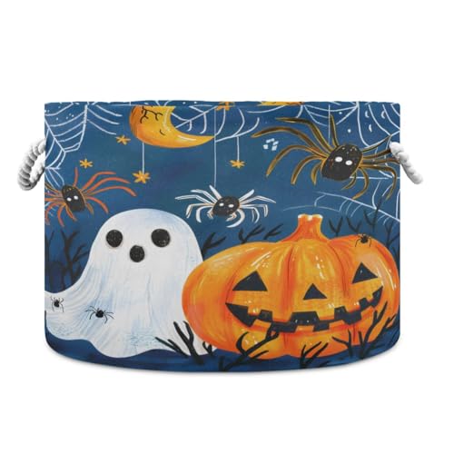 SUABO Cute Ghosts Pumpkins Storage Basket Laundry Hamper Canvas Collapsible Storage Organizer Bin with Handle for Clothes Books Playroom Decor
