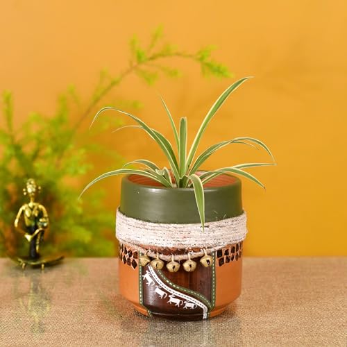 Image of AAKRITI ART CREATIONS Terracotta Planter Pot | Jute Embellished Brown Earthen Design, Modern Art, Matte Finish | Decorative Plant Pot for Indoor & Outdoor Home Decor