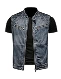 DSDZ Mens Ripped Cowboy Punk Zippers Biker Sleeveless Denim Vest Jackets (Medium, Darkblue)