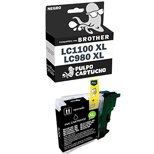 Pulpo Cartucho   Cartucho de Tinta LC 1100 XL/LC 980 XL Negro Compatible con Brother LC1100BK / Ref. LC1100 XL / LC980 XL   Valido para Impresoras DCP/MFC