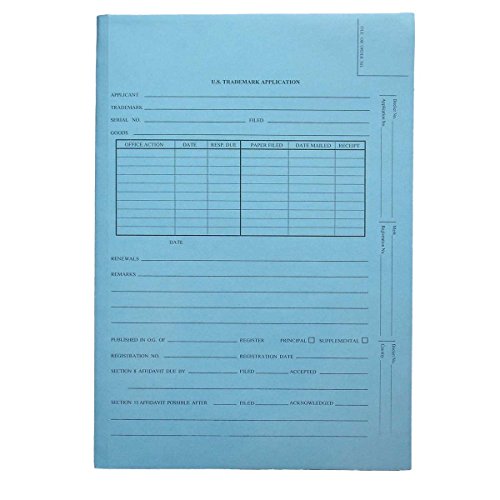 Patent and Trademark Folder, No Tab for Drawer Filing, Blue -"U.S. Trademark Application" (Box of 25)