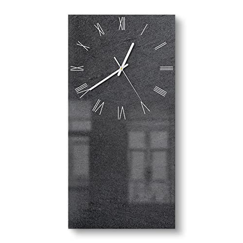 DEQORI Reloj de cristal, horizontal, 30 x 60 cm, diseño de pizarra, aspecto de piedra, reloj de diseño grande XXL de cristal, silencioso, para salón y cocina, moderno reloj de pared para la pared