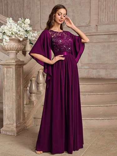 Miusol Women's Elegant Style Sequin Lace Contrast Chiffon Bridesmaid Party Maxi Dress3