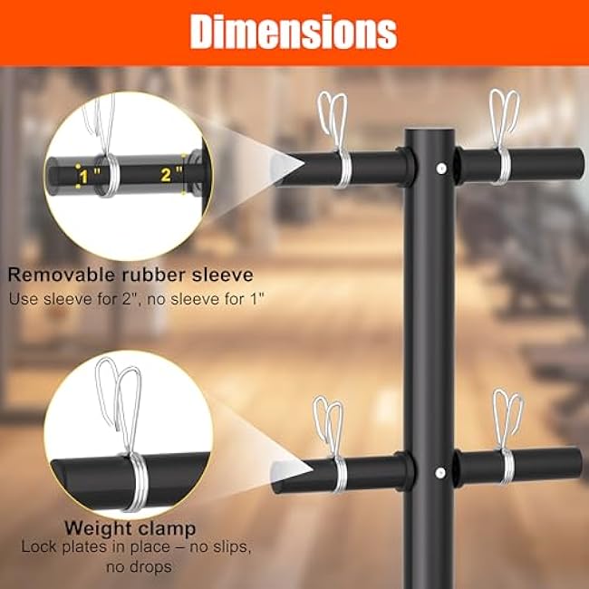 Movable Weight Plate Rack, Heavy Duty Olympic Plate Rack for 1 or 2-Inch Plates with 2 Barbell Holders, Bumper Plate Storage with Locking Wheels for Garage, Home Gym