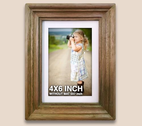 Image of Wooden Rectangular Photo Frame With Mat,Brown Photo Frame 4 X 6 Inch With Mat Or 5 X 7 Inch Without Mat For Wall Decoration,Gallery Walls,Best Wooden Photo Frames For Posters & Photos