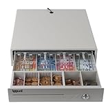 iggual -Cajón Portamonedas IRON-10W -Caja Efectivo - Registradora Manual o Automática para 4 Billetes y 6 Monedas - Cerradura 3 Posiciones- Acero+Plástico- -Uso profesiona -Blanco Perla (38x33,5x8)