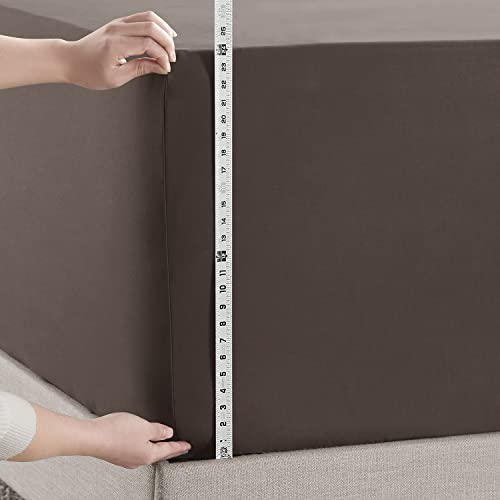 Image of Hearth & Harbor Extra Deep Pocket Full Fitted Sheet - Fits 18 to 24 Inch Mattress - Ultra Soft 1800 Microfiber, Wrinkle-Free & Breathable - Hotel Luxury Fitted Sheet Only, Brown
