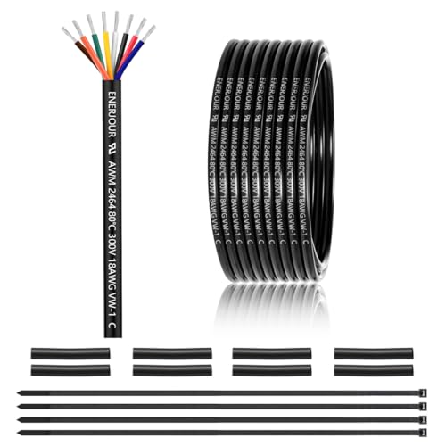 18 Gauge 8 Conductor Electrical Wire 25FT, UL 2464 18 AWG 8 Wire Cable Tinned Copper Stranded 18/8 Way Wire for Automotive Trailer Wire, Lighting, Solar Panel Cable, Extension Cable, Speaker etc.