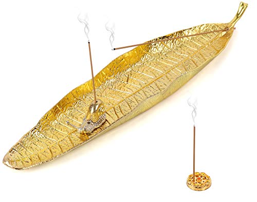 BlesMaller 3 en 1 Soporte para Quemador de Incienso Bobina de Hoja/incensario de Barra Bandeja colector de Cenizas Conjunto de Placa(Dorado)