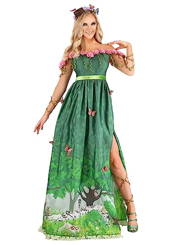 Mother Nature Costume for Women with Dress Metal Headband Arm & Leg Ties - Earth Goddess Halloween Outfit for Adults Medium