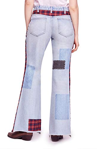 Free People Women's Mix Plaid Slim Flare Jeans2