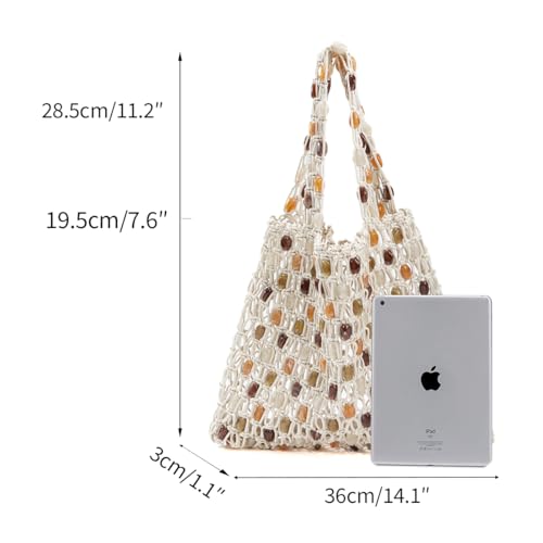 Boho Crochet Shoulder Bag for Women, Colorful Beaded Beach Tote Handbag Lightweight Summer Knit Hobo Purse &Travel Organizer3