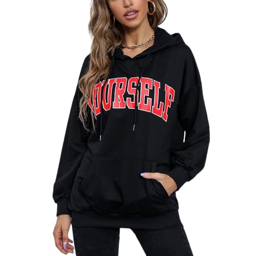 Mujeres Preppy Sudadera Y2K Grunge Alt Gótico Emo Simple Baggy De Gran Tamaño Streetwear E-girl Oscuro Academia Punk Goth Casual, Negro, M Cover