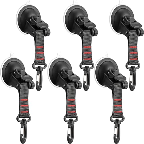Maitys 12 Pcs Heavy Duty Suction Cups with Hooks Tie Down Strong Suction Cup Anchor Car Camping Accessories Vacuum Outdoor Suction Cup with Hooks for Car Boat Awning Camping Tent Trap (Red)
