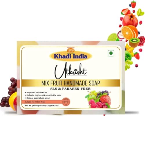 Image of Khadi Mix Fruit Handmade Bathing Soap Bar 125g (Pack of 3) | Natural & Herbal | Glowing & Brightening Skin | Deep Cleansing | For Breakouts & Clear Pores | All Skin Types | For Men & Women