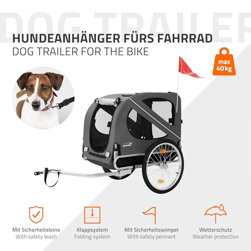Hauki Fahrradanhänger & Hundebuggy 2 in 1 klappbar, Grau, 130x72x90 cm, Hundeanhänger für Hunde bis 40 kg, Anhänger mit Reflektoren, Leine & Flagge, Hundefahrradanhänger Hundewagen Hundetransporter