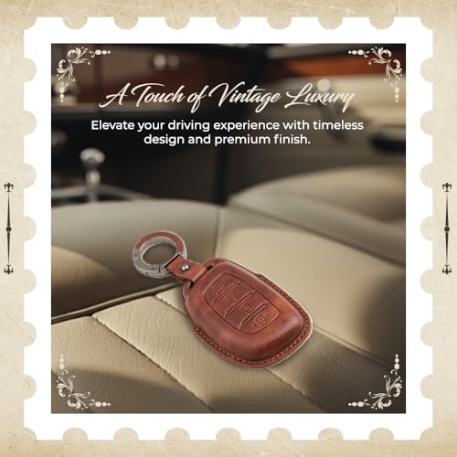 Image of Keyzone Vintage Leather Key Cover Compatible for Hyundai Alcazar, Creta EV, Creta 2021 Onwards 4 Button smart Key. (VL- Blue)