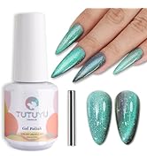TUTUYU Green Cat Eye Gel Nail Polish,Quicksand Galaxy Holographic Cateye Green Gel Polish with Ma...